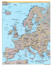 Mappa Europa fisica