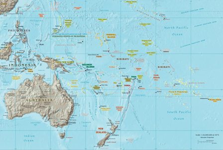 Mappa Oceania Fisica